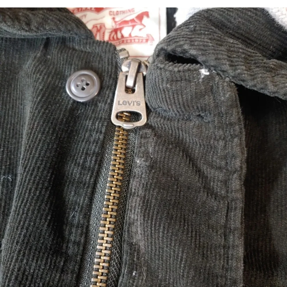 Levi's Sherpa Corduroy Jacket Coat Hipster Preppy Black Hood Button Adult Small - Picture 10 of 13